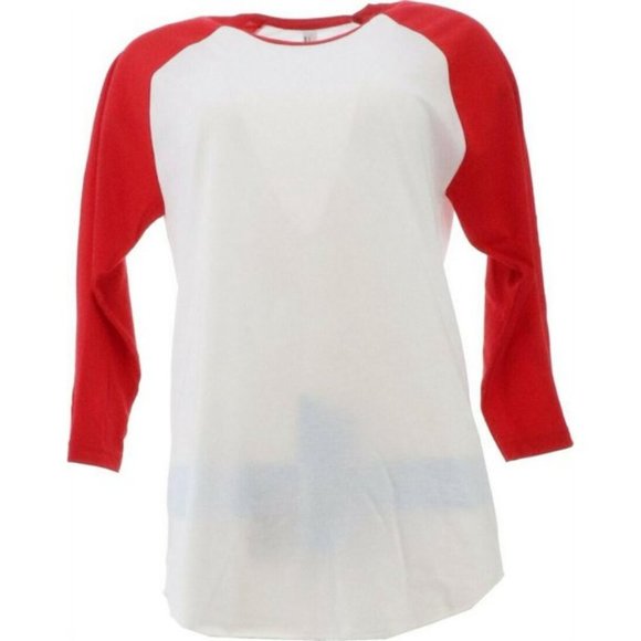 NWT AMERICAN APPAREL 50/50 RAGLAN 3/4 SLEEVE WHITE/RED SHIRT MEDIUM - Picture 2 of 7